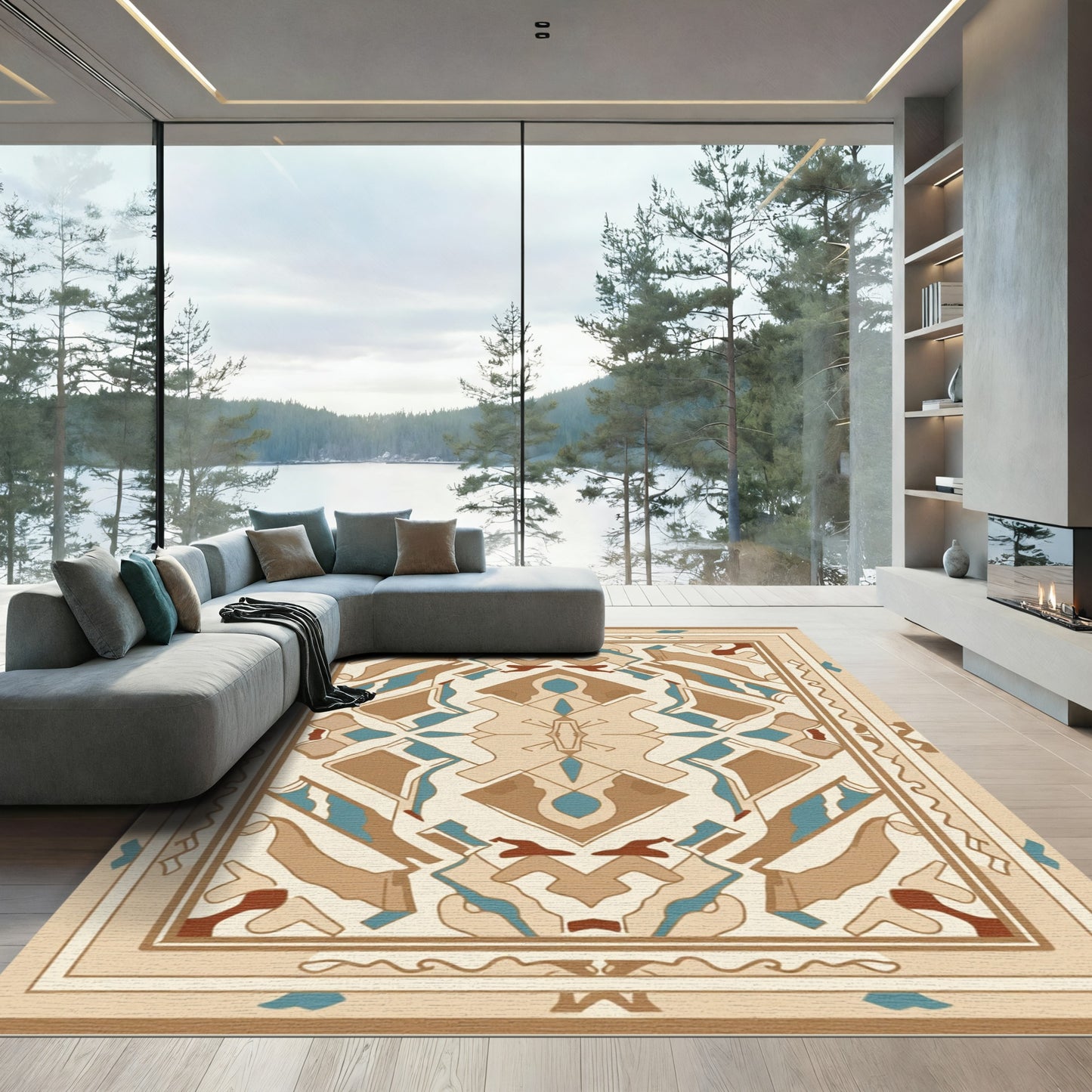Geometric Muted Earth Tones Medallion Rug
