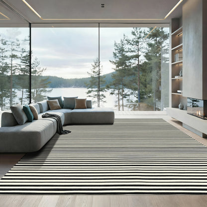 Cream Black Horizontal Stripe Textile Rug