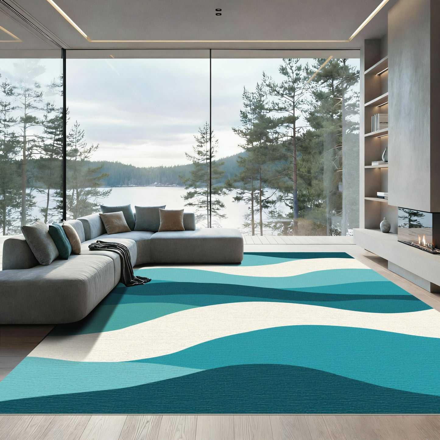 Ocean Ripple Effect Teal Overlay Rug