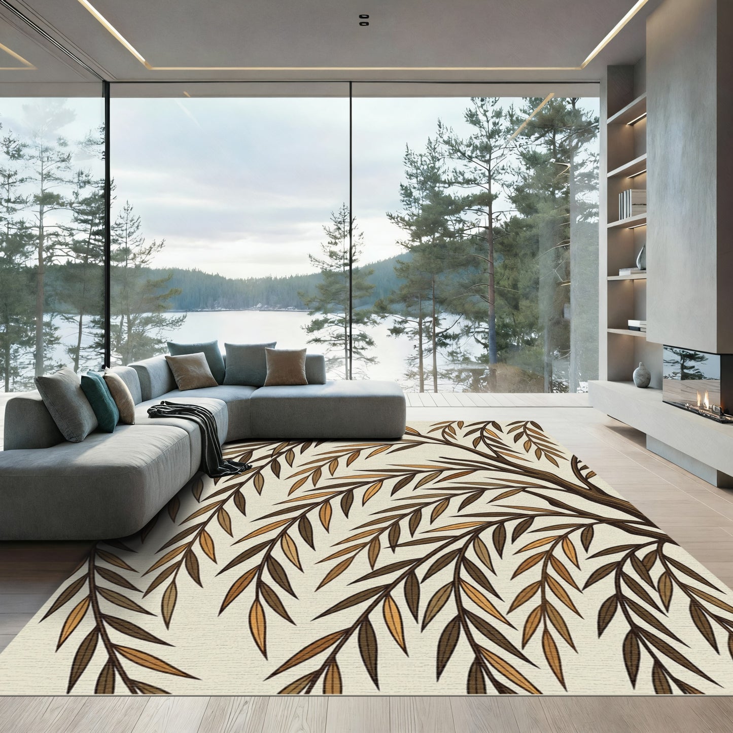 Earthy Willow Branches Falling Leaves Rug