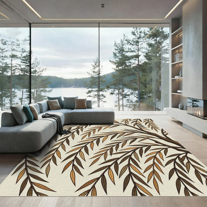 Earthy Willow Branches Falling Leaves Rug