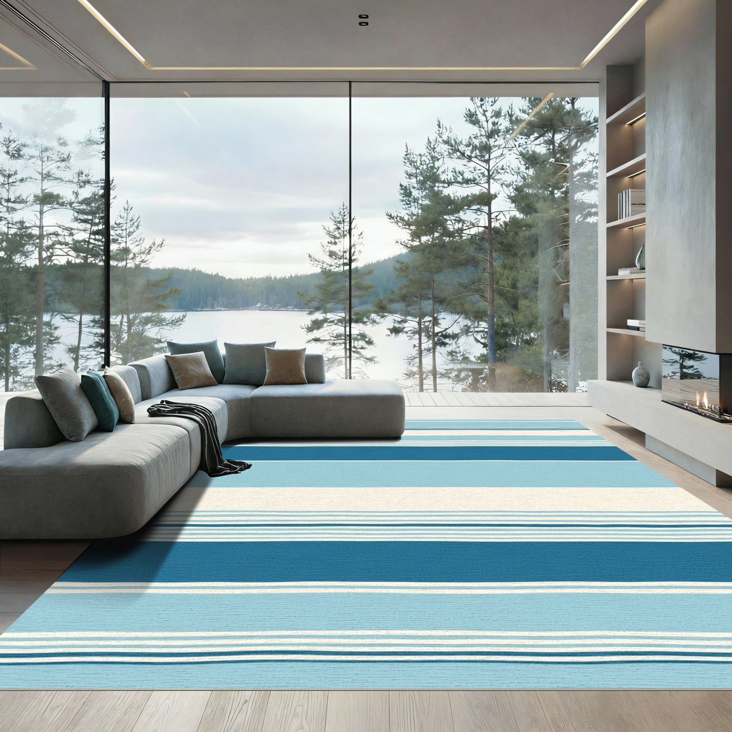 Ocean Blue Striped Band Rug