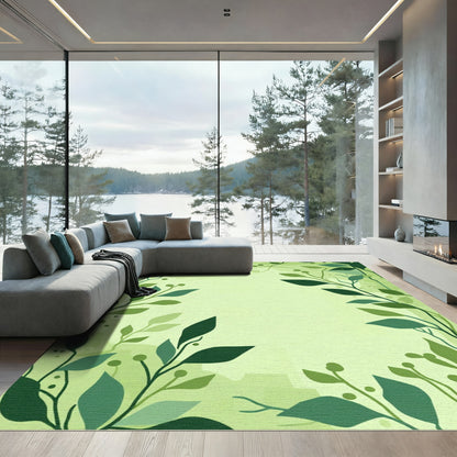 Verdant Lush Leafy Vine Border Rug