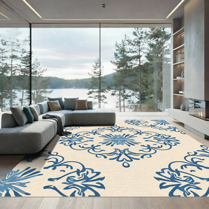 Navy Blue Classic Floral Medallion Rug