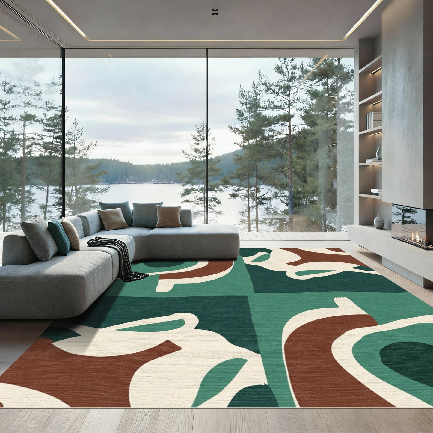 Abstract Earth Tones Organic Waves Rug