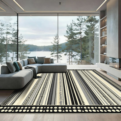 Cream Gray Black Tribal Stripe Rug
