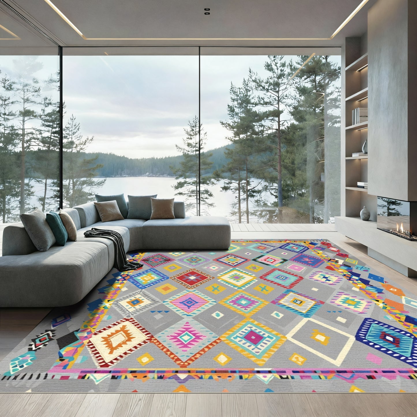 Colorful Diamond Medallion Boho Rug