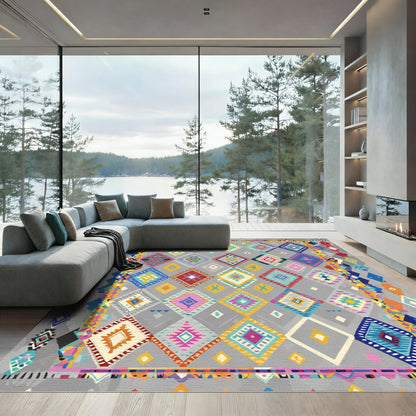 Colorful Diamond Medallion Boho Rug