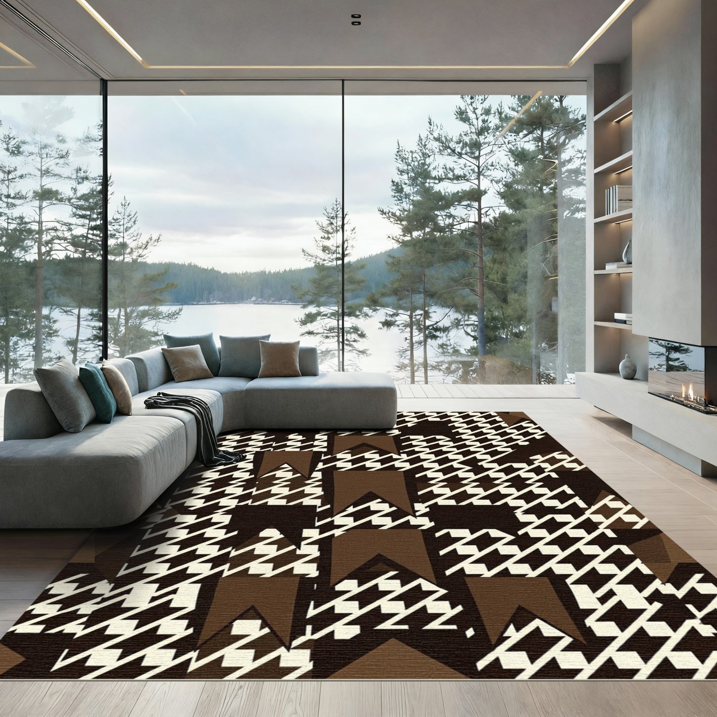 Brown and Cream Houndstooth Flags Rug