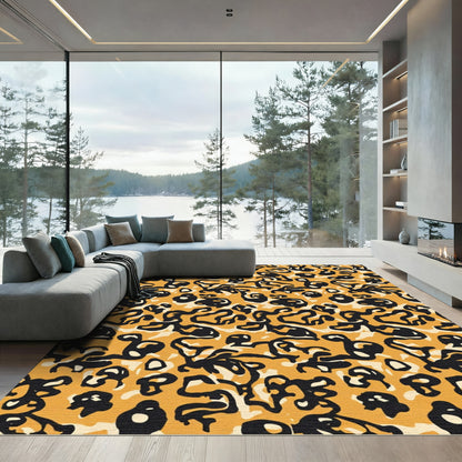 Bold Black Leo Spots Orange Rug