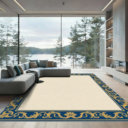 Ornate Navy Gold Vine Scroll Rug
