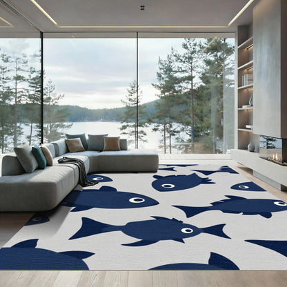 Dark Blue School Fish Pattern Rug