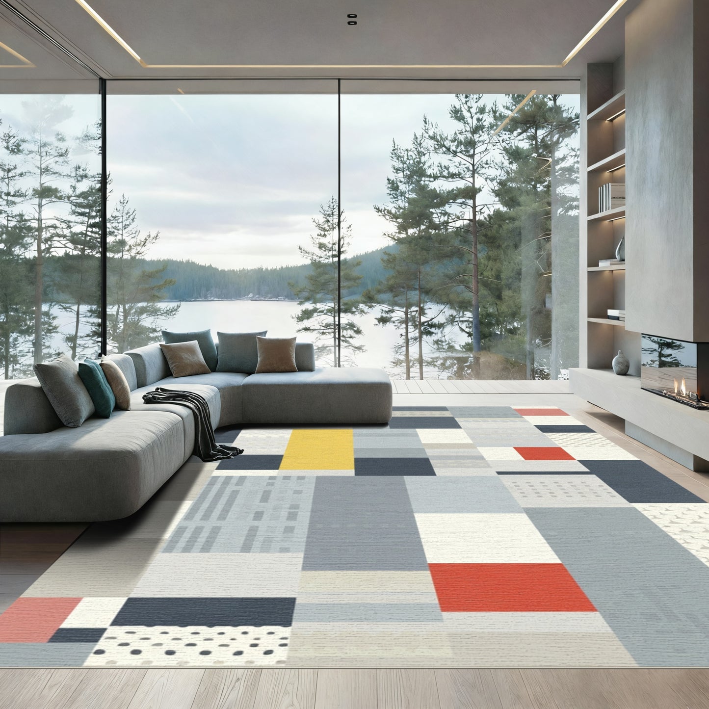 Mid Century Modern Geometric Blocks Rug