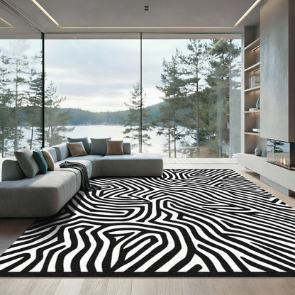 Monochrome Abstract Maze Lines Rug