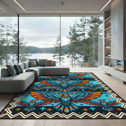 Blue Orange Eagle Celestial Border Rug