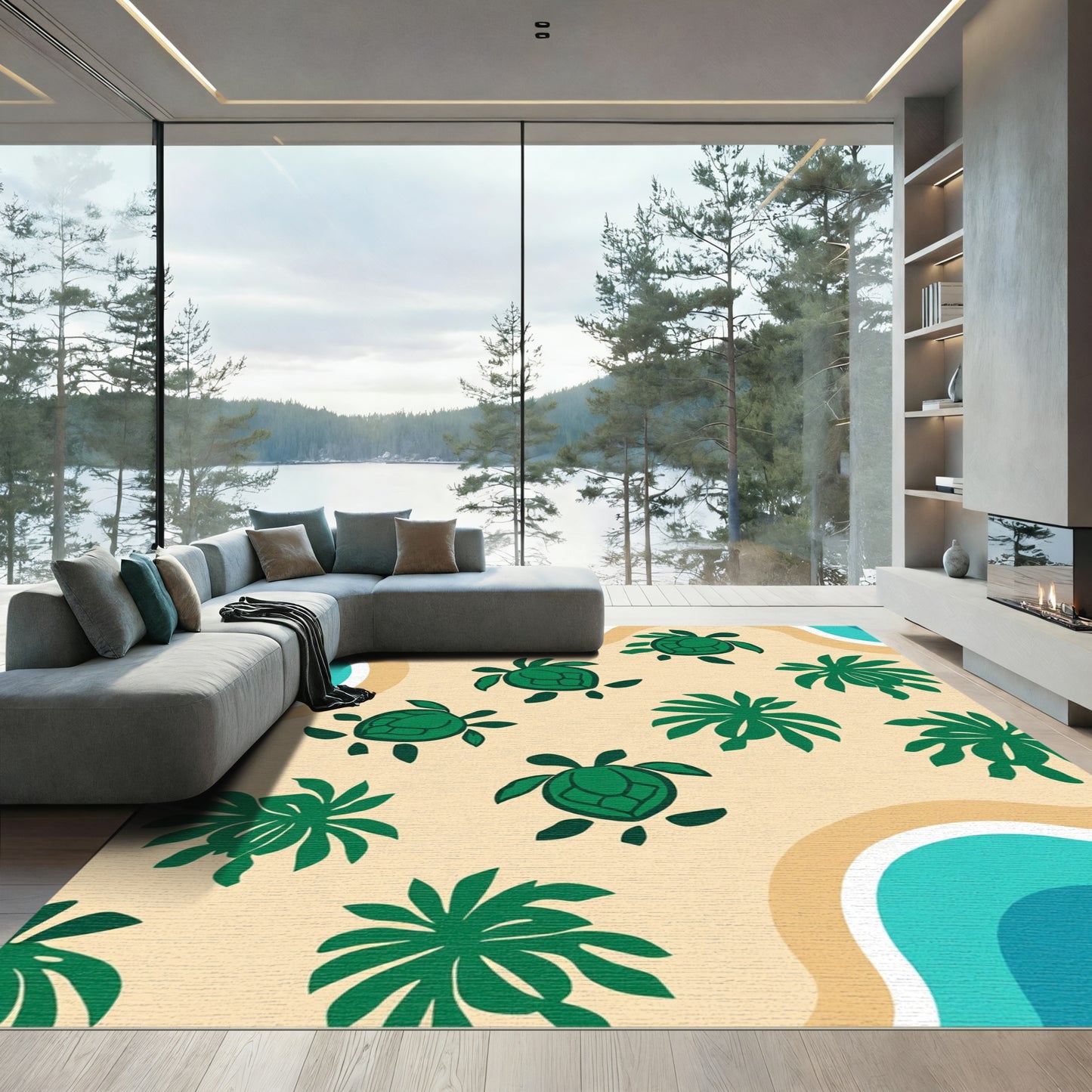 Green Sea Turtle Tropical Beach Rug