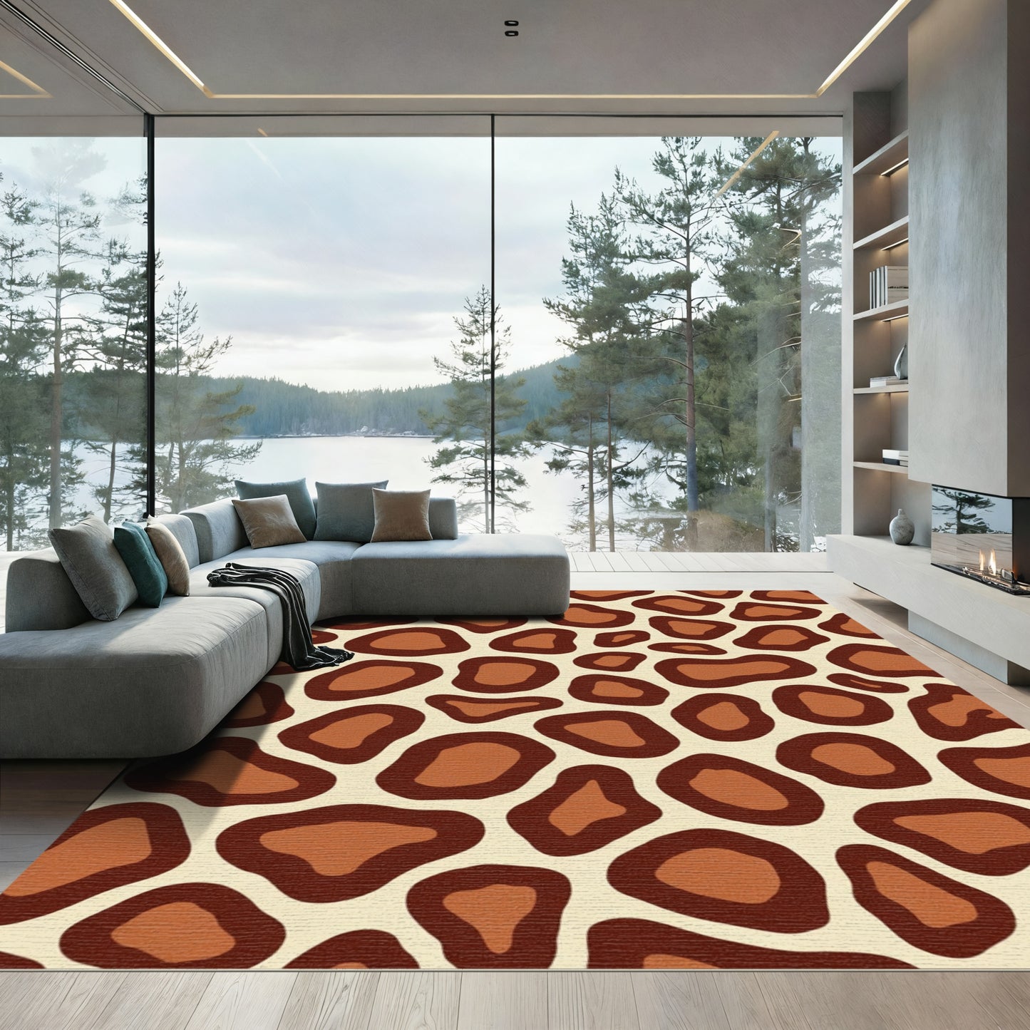 Brown Tan Animal Spot Patchwork Rug