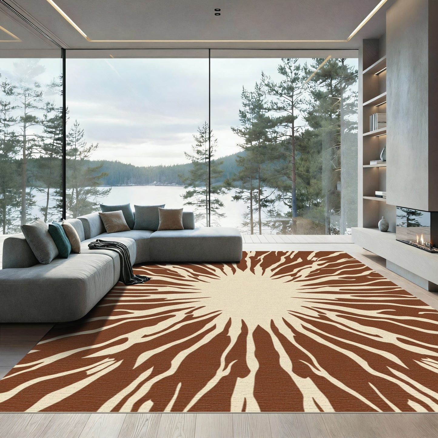 Brown Cream Radial Streak Rug