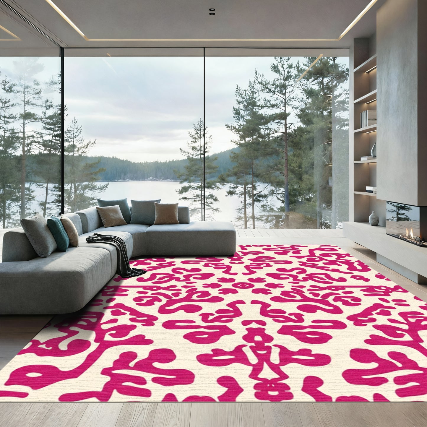 Vibrant fuchsia abstract symmetrical bloom Rug