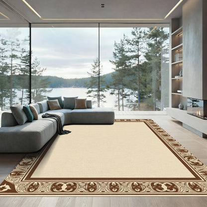 Ornate Brown Border Floral Ornament Rug