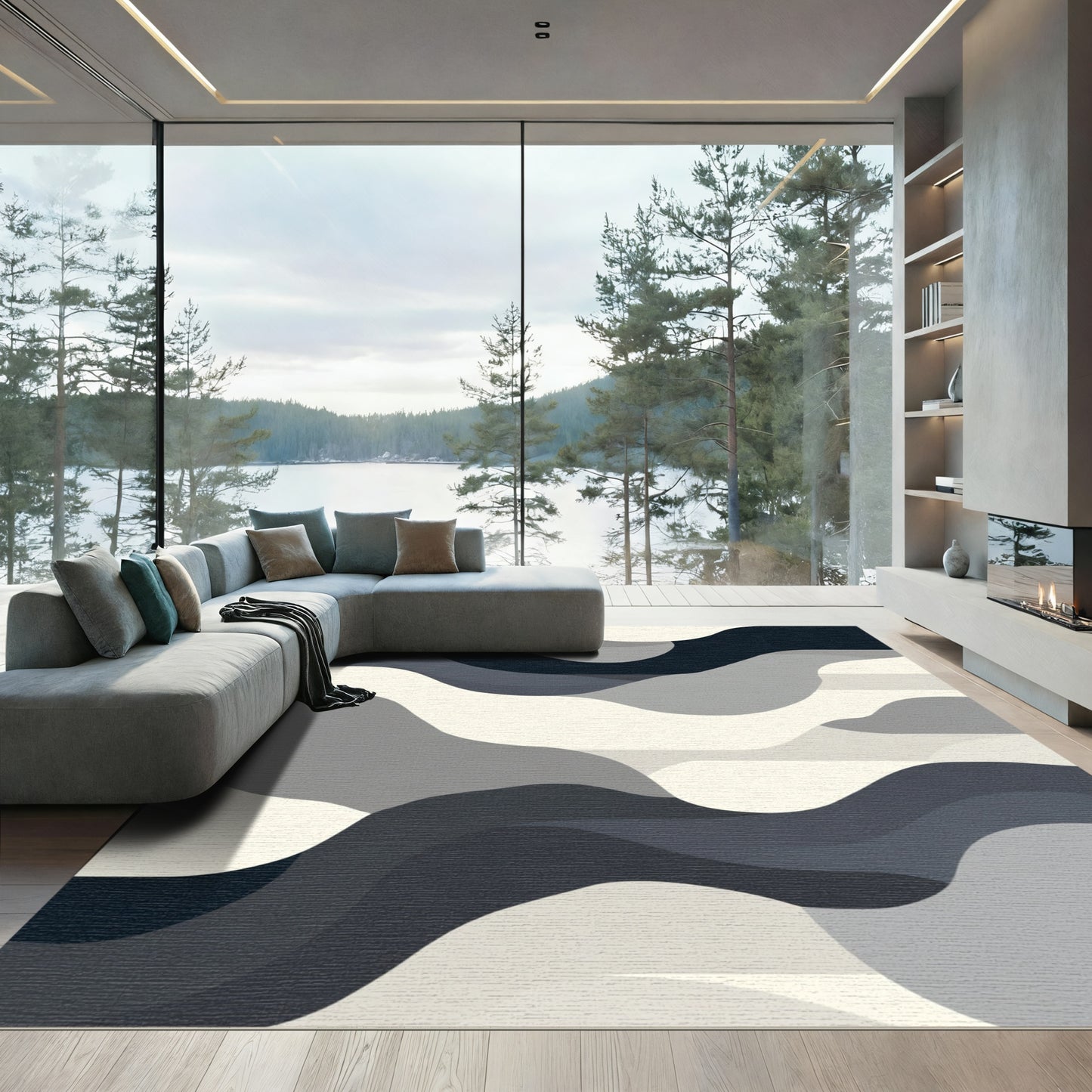 Monochromatic Abstract Wavy Landscape Rug