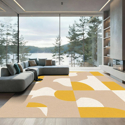 Eclectic Ochre Cream Organic Shapes Rug