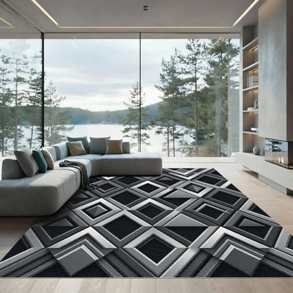 Modern Gray Geometric Overlay Diamond Rug