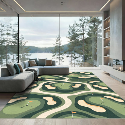 Abstract Forest Green Golf Course Layers Rug
