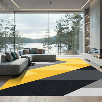 Bold Yellow Gray Geometric Arrow Rug