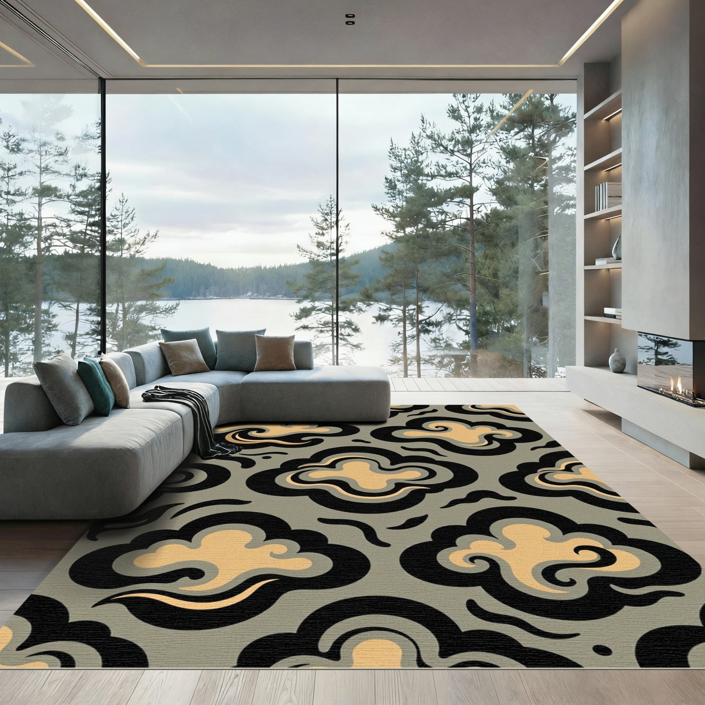 Retro Golden Cloud Swirl Rug