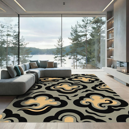 Retro Golden Cloud Swirl Rug