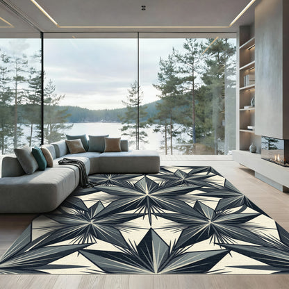 Modern Geometric Starburst Monochrome Rug