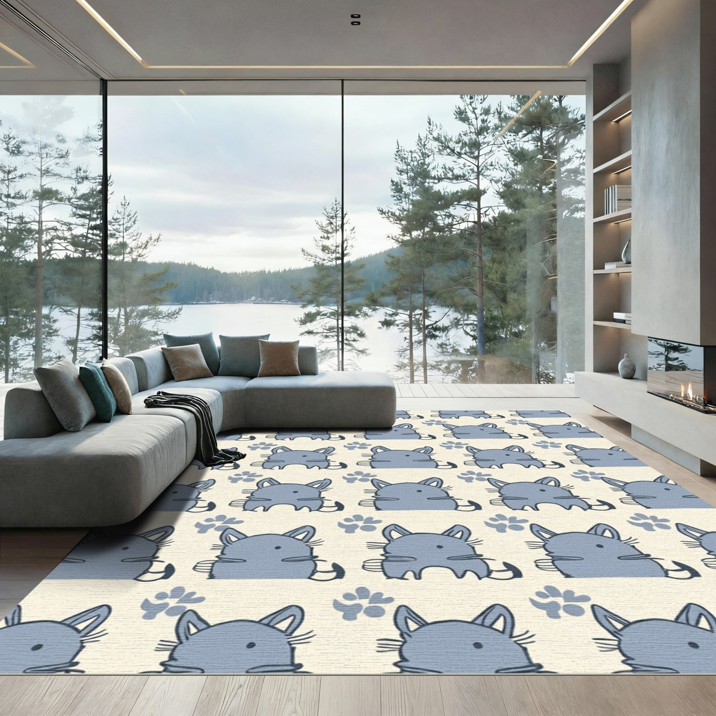 Whimsical Gray Fox Paw Background Rug