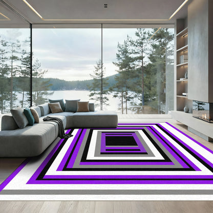 Purple Gray White Black Rectangular Tunnel Rug