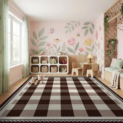 Warm Brown Beige Plaid Rug