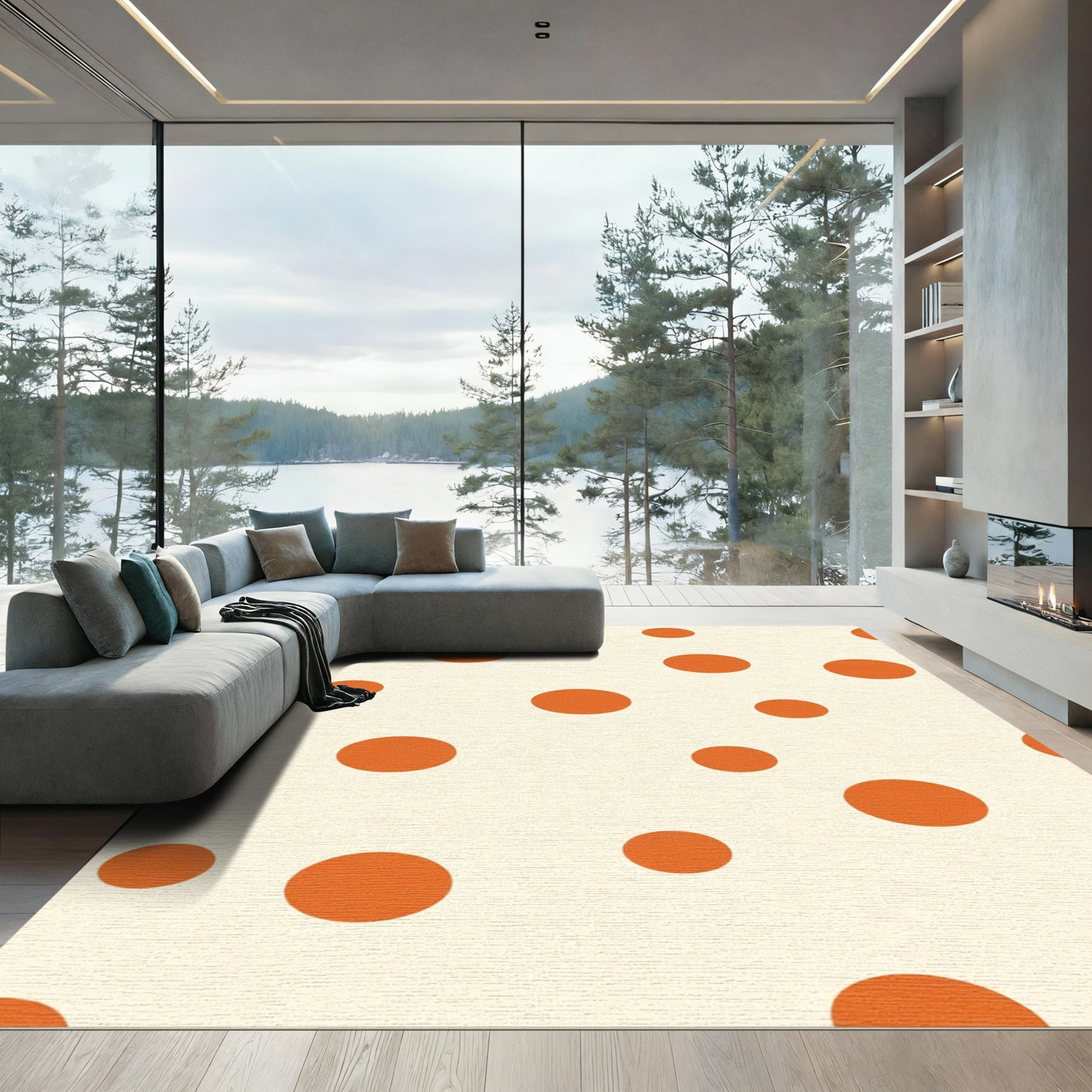 Retro Orange Polka Dot Cream Rug