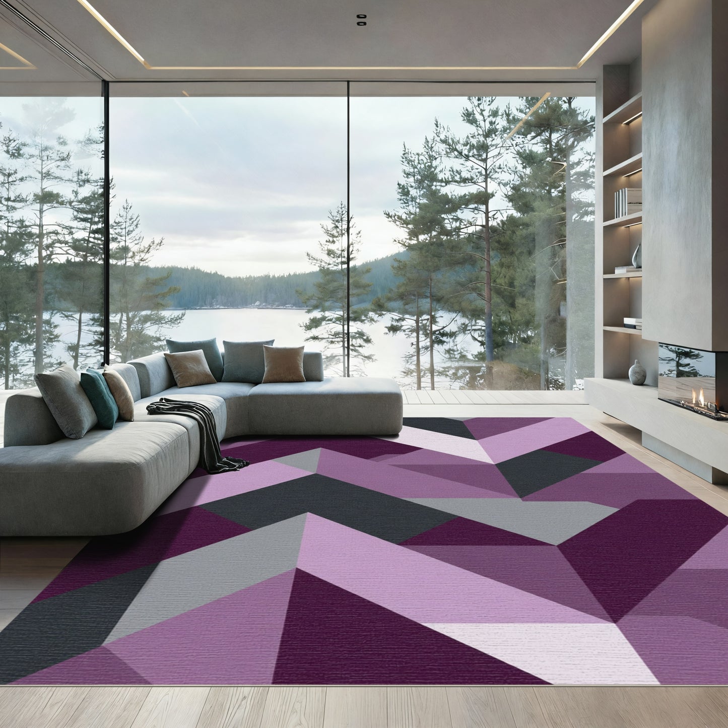 Plum Lilac Geometric Chevron Abstract Rug