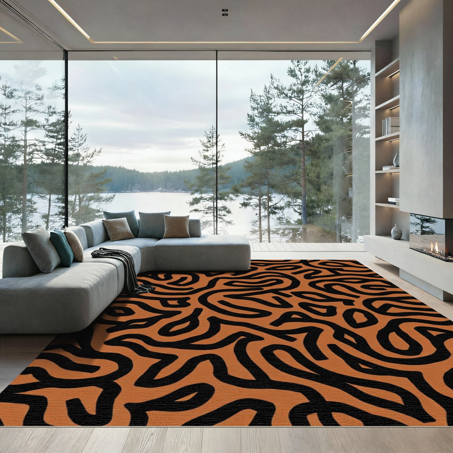Warm Ochre Abstract Labyrinth Rug