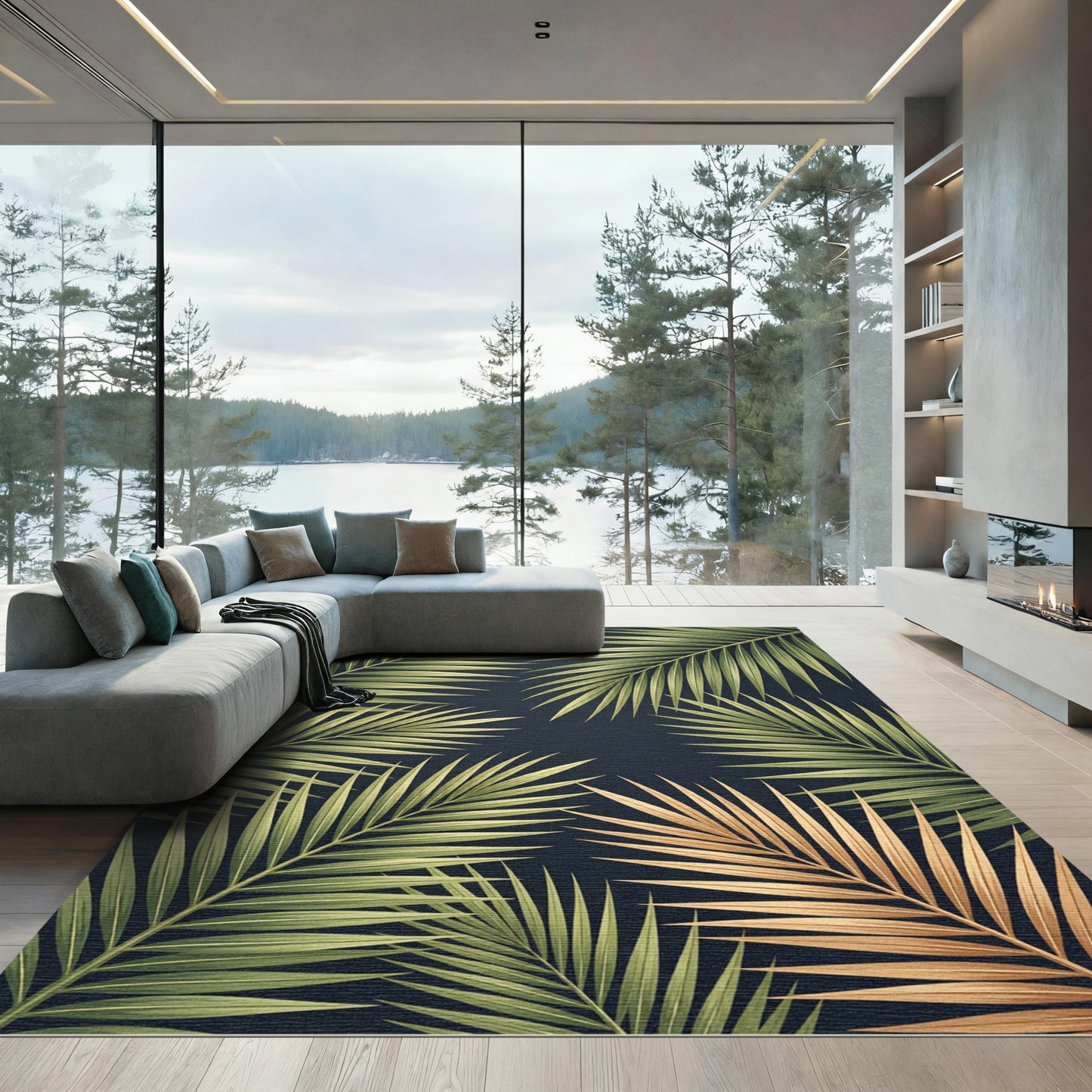 Lush Golden Tropical Frond Backdrop Rug