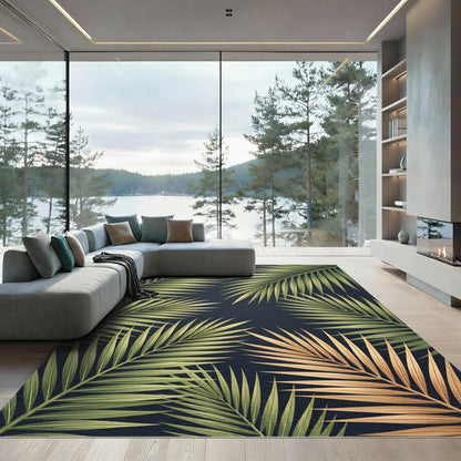 Lush Golden Tropical Frond Backdrop Rug