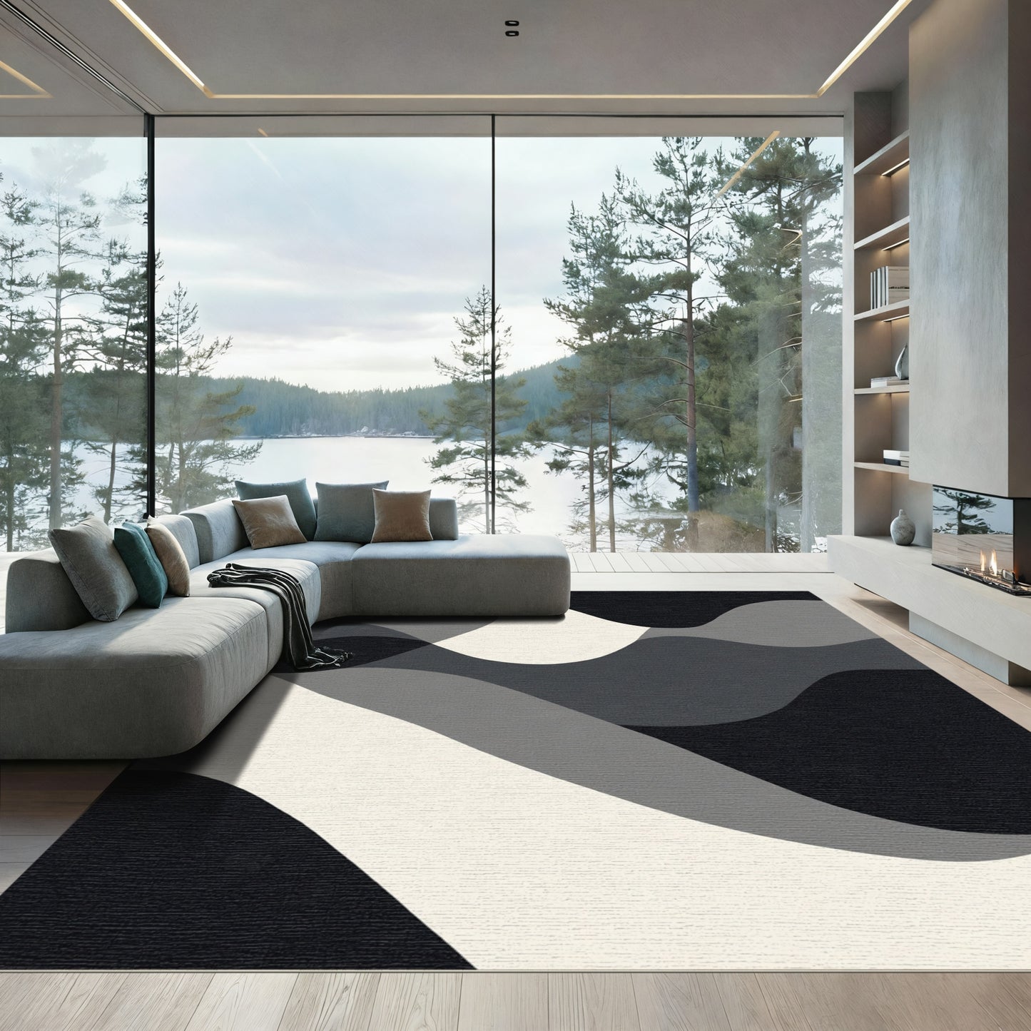 Monochromatic Abstract Flowing Landscape Rug