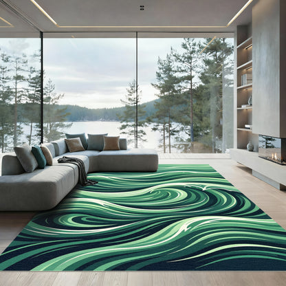 Abstract Emerald Flowing Ocean Wave Rug