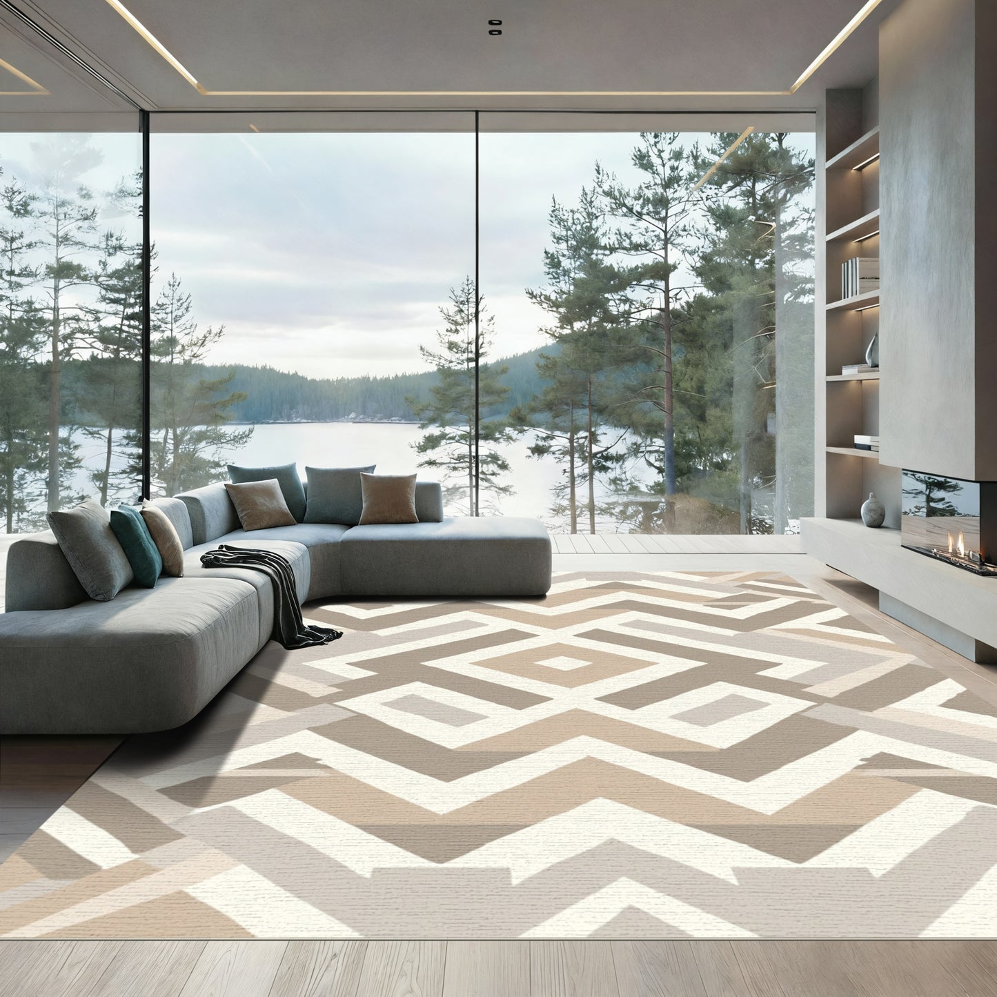 Neutral Geometric Zigzag Diamond Abstraction Rug