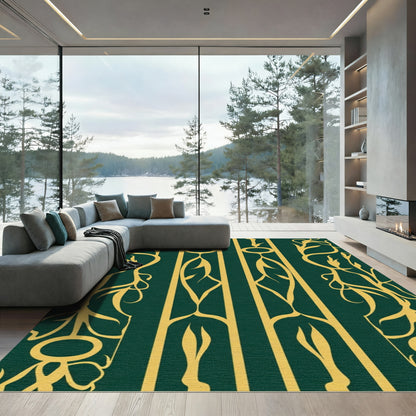 Emerald Gold Botanical Vine Lattice Rug