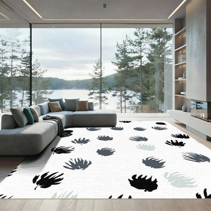 Textured Black Gray White Floral Scatter Rug