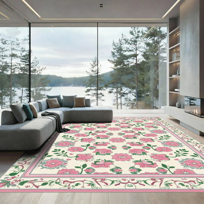 Pink Blossoms and Vine Borders Rug