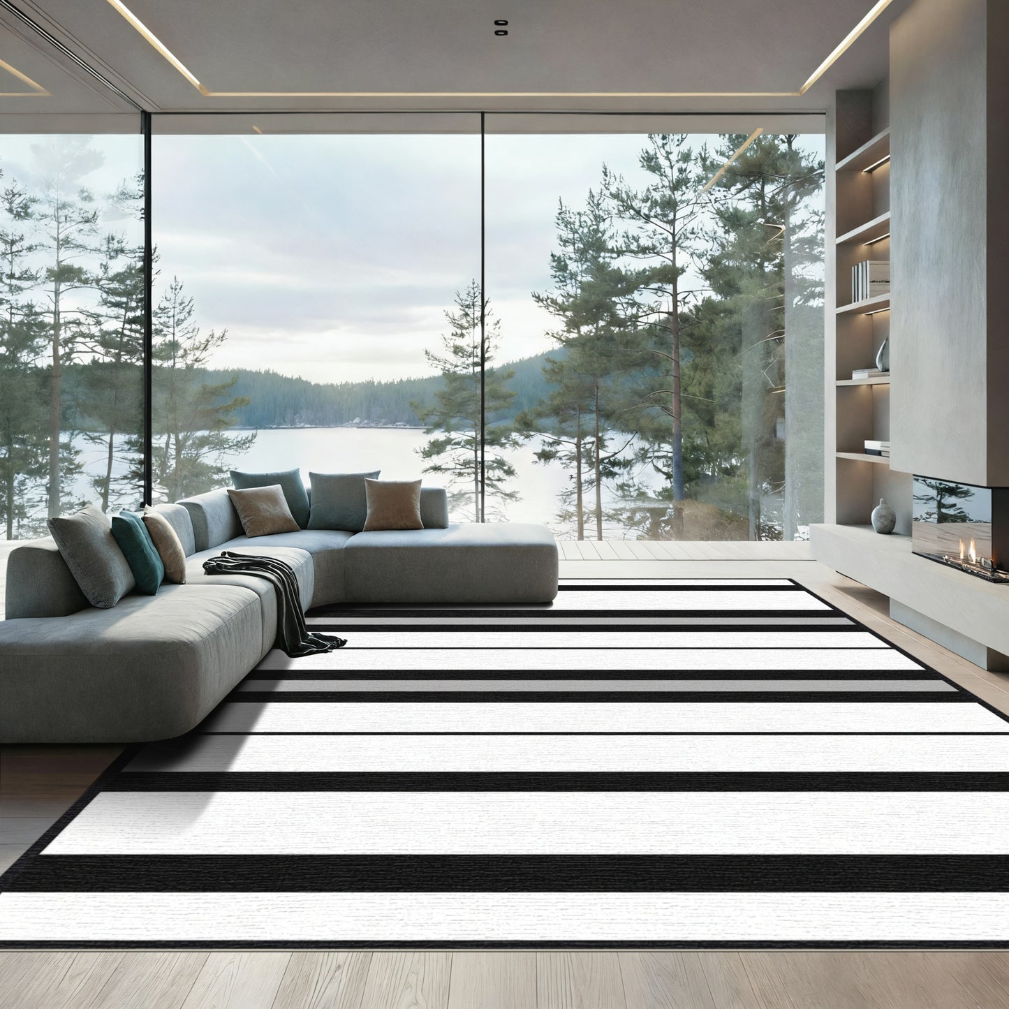 Bold Black White Gray Stripes Rug