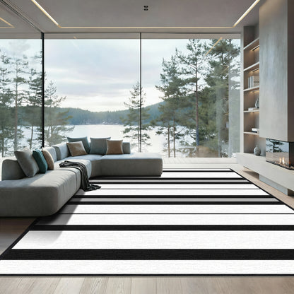 Bold Black White Gray Stripes Rug