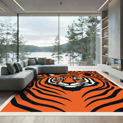 Bold Orange Tiger Face Graphic Rug