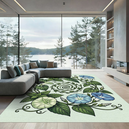 Vine With Blue Green Morning glories Rug